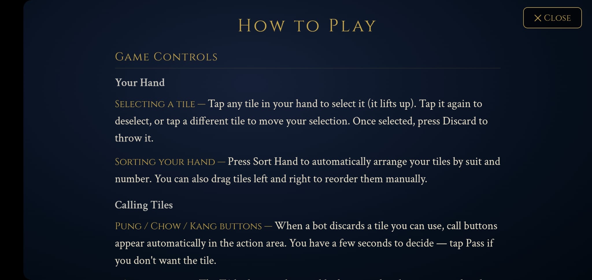 How to play screen